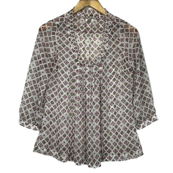 Fossil Pink & White Pleated Sheer Women's Blouse - Picture 1 of 9